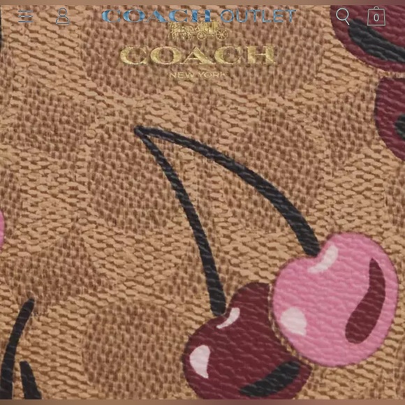 Coach NWT Corner Zip Wristlet In Signature Canvas With Cherry Print - Picture 3 of 12